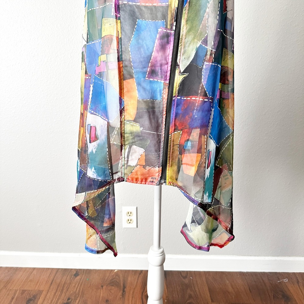 Feratelli Sheer Abstract Patchwork Print Sleevele… - image 3